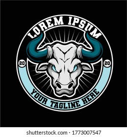 aggressive and angry bull head cartoon character vector badge logo template