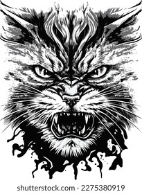 Aggressive angry cat. Muzzle of evil cat. Vector..