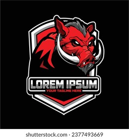 aggressive and angry hog cartoon character vector logo template