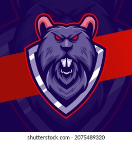 aggressive angry Rat character mascot esport logo design for game and sport