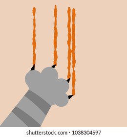Aggressive animal. the wound is a scratch from the claws of a grey cat. the paw of a kitten. the blood and cut - Cartoon flat illustration
