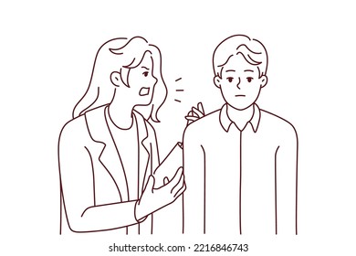 Aggressive Annoying Woman Yelling At Tired Bored Husband. Furious Mad Wife Scream And Shout At Ignorant Man. Relationship Problems. Vector Illustration. 