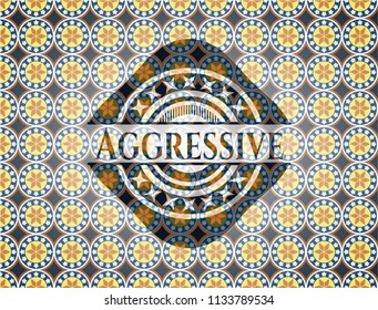 Aggressive arabic style badge. Arabesque decoration.