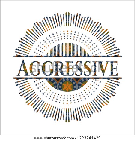 Aggressive arabic style emblem. Arabesque decoration.