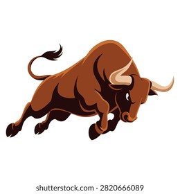 Aggressive attacking muscle bull character with powerful appearance ideal for sports mascot and animal themed illustration