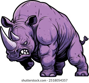 aggressive attacking powerful lilac rhinoceros, vector drawing