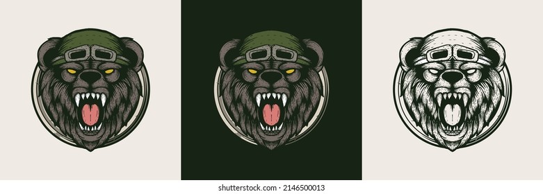aggressive bear head vintage illustration.