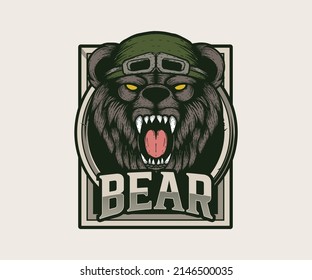 aggressive bear head vintage illustration.