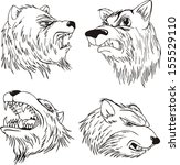 Aggressive bear heads. Set of black and white vector tattoo designs.