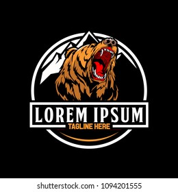 aggressive bear with Mountain emblem logo vector template
