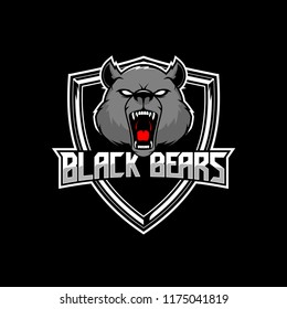 aggressive black bear head cartoon vector logo badge template