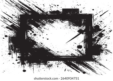 Aggressive Black Grunge Square Frame with Explosive Ink Splatters
