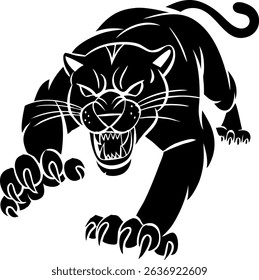 Aggressive black panther with transparent background