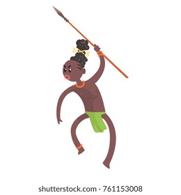Aggressive black skinned aboriginal warrior with weapon