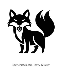 Aggressive Black and White Fox Silhouette, Fox icon, Fox logo, Fox vector silhouette.
