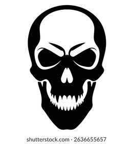Aggressive black and white skull illustration.