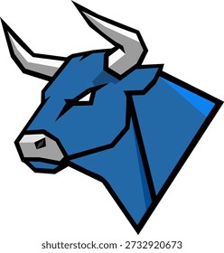 Aggressive blue bull mascot vector illustration with sharp horns for e-sports gaming logos and sports team branding