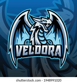 Aggressive Blue Dragon e sport logo and mascot template full editable