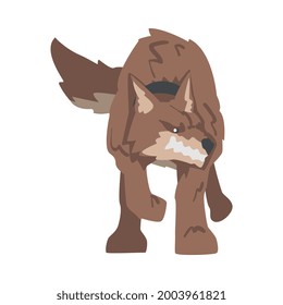 Aggressive Brown Dog Baring its Teeth Standing in Fighting Pose Vector Illustration
