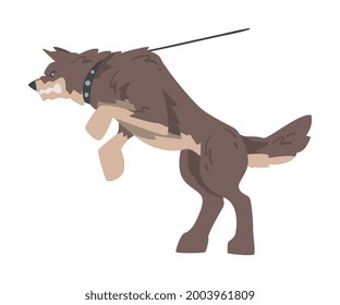 Aggressive Brown Dog on Leash Barking and Baring its Teeth Vector Illustration