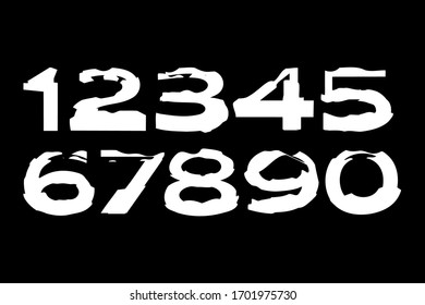 Aggressive and brutal sans serif extra bold  smashed and ruined font, numbers, numerals for headlines, branding and print.
