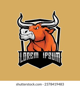 aggressive Bull cartoon character vector logo template