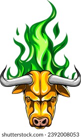 Aggressive Bull with Fire on the Background