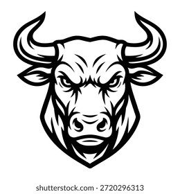 Logotipo agresivo del Vector de la mascota de la cabeza de toro. Ilustración de la cara del búfalo enojado contorno negro para el equipo de deportes o diseño del tatuaje