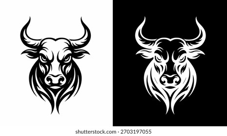 Ilustração agressiva do vetor da cabeça de touro em preto e branco
