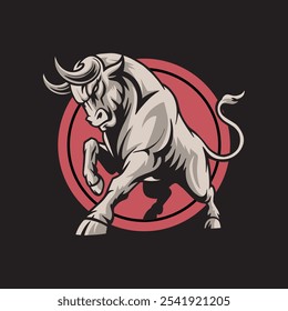 Aggressive bull ready to attack. Vector illustration on dark background