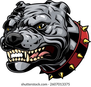 Aggressive Bulldog Head With Spiked Collar - Vector Hand Drawn Illustration Isolated On Transparent Background