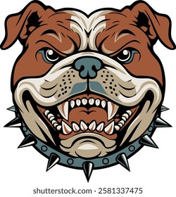 Aggressive bulldog illustration showcasing sharp teeth and fierce expression, designed for branding or marketing related to fierce animals. Isolated on white. Vector illustration.