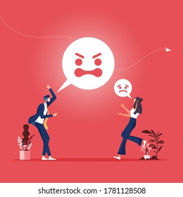 Aggressive business peoples-Abusive relations vector concept, Worker person aggression or yelling man and women couple arguing emotions