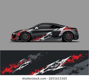 Aggressive Car Wrap Design Red and Black Scratch Texture for Sport Coupe