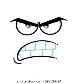 Aggressive Cartoon Funny Face With Angry Expression. Vector Illustration Isolated On White Background