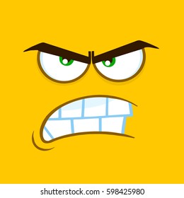 Aggressive Cartoon Square Emoticons With Angry Expression. Vector Illustration With Yellow Background