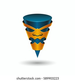 Aggressive character in the mask, logo template. Angry taper 3D pointer with a face.