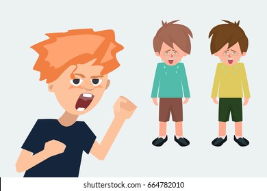 aggressive child in the background of crying children cartoon