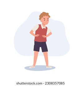 aggressive children. Angry unhappy boy. Flat vector cartoon illustration