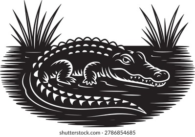 Aggressive cobra snake head, stylized black and white graphic. Symbolizes danger, venom, and power. Reptile art.