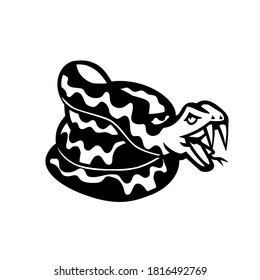 Aggressive Coiled Snake Viper or  Python Mascot Retro Black and White svg