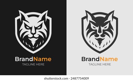 Aggressive collection of monochrome logos with angry cat heads in shields. Perfect for sports teams and bold brand statements.