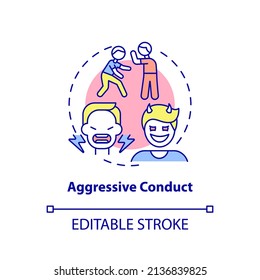 Aggressive conduct concept icon. Groups of behaviors. Conduct disorder abstract idea thin line illustration. Isolated outline drawing. Editable stroke. Arial, Myriad Pro-Bold fonts used