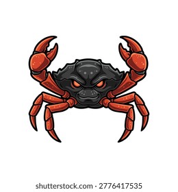 Aggressive crab mascot with black shell and red claws