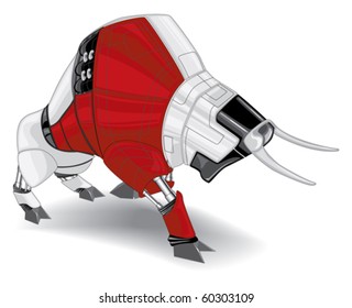 aggressive cyborg red, black and white bull vector illustration