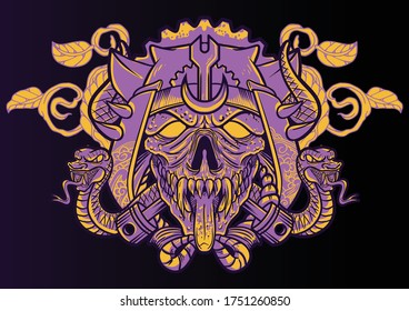 Aggressive demon beast head in colorful style vector illustration