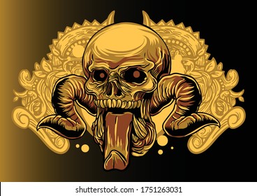 Aggressive demon beast head in colorful style vector illustration