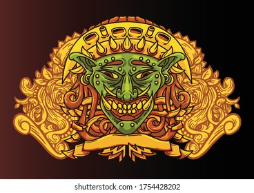 Aggressive demon beast head in colorful style vector illustration
