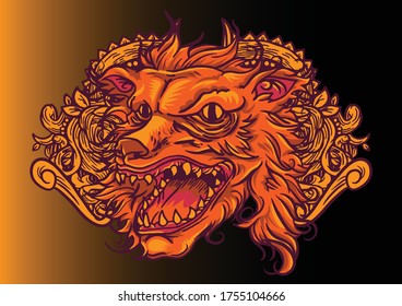 Aggressive demon beast head in colorful style vector illustration