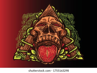 Aggressive demon beast head in colorful style vector illustration